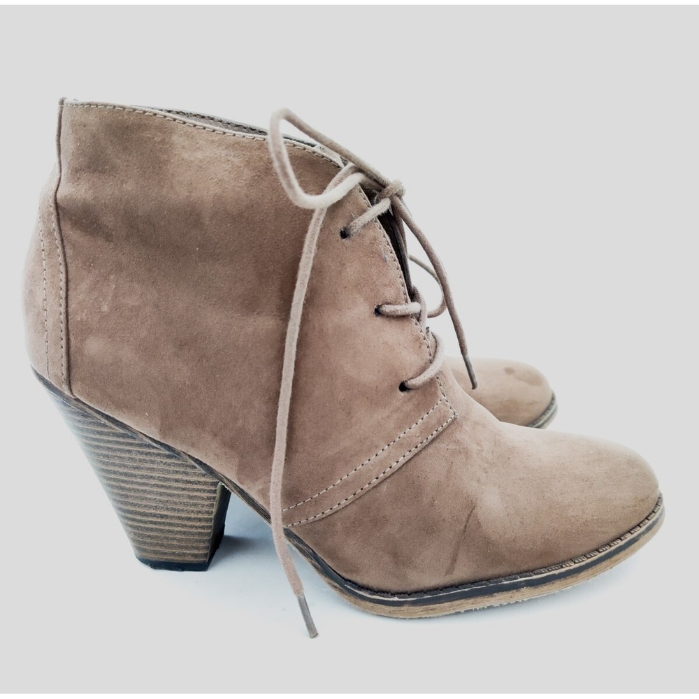 Mia Ankle Booties Boots 8.5 Shawna Neutral Suede Lace Up Boho Preppy Academia